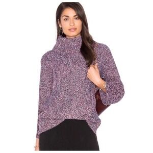 Rag & Bone Bry Chunky Marled Merino Wool Turtleneck Sweater Red Black Small